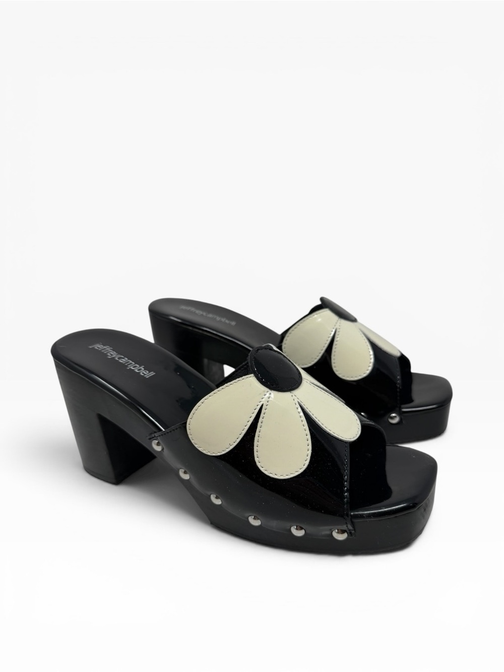 Jeffrey Campbell Amiah daisy platform black white retro mod clog sandals w box - Picture 3 of 9